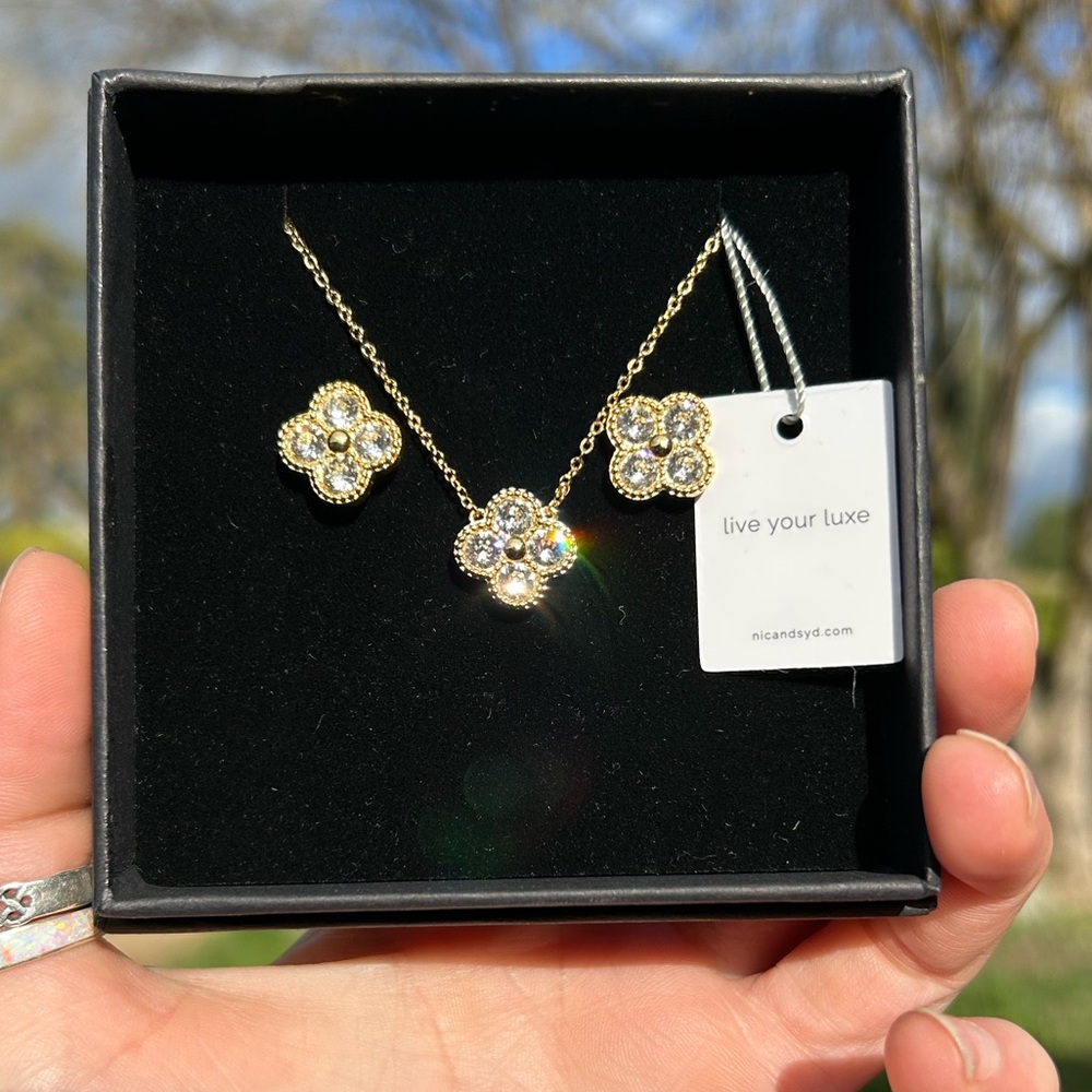 Gold and Crystal Clover Necklace by Nic & Syd